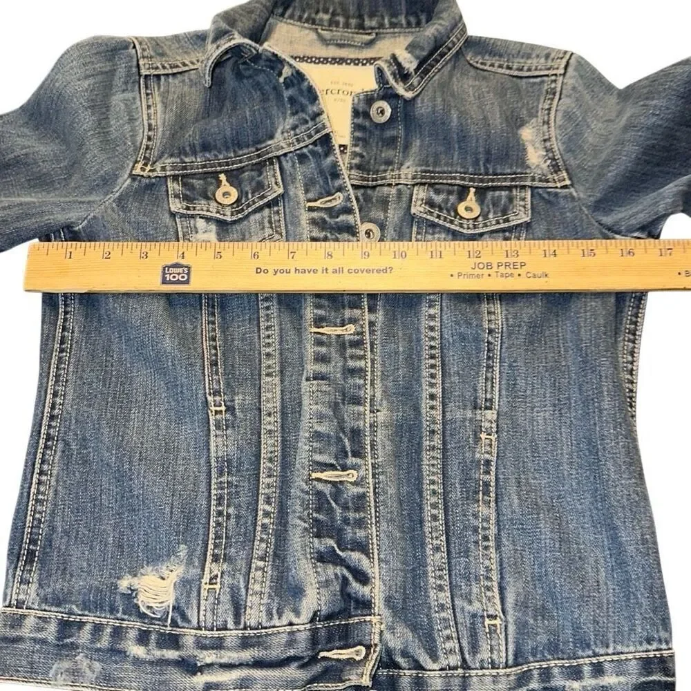 Abercrombie Fitch Jean Jacket Girls Kids Size XL Blue Distressed Denim